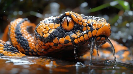 Wall Mural - Close-up of a Venomous Snake Drinking Water