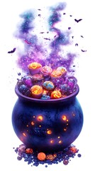 Whimsical Spooky Cauldron Brimming with Halloween Treats Radiating Supernatural Luminescence