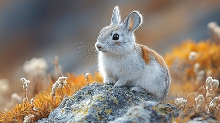 Sticker - Adorable Rabbit Sitting on a Rock in Nature