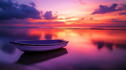 Sticker - little boat at sunset, AI generated