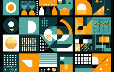 Wall Mural - Vibrant geometric patterns in teal and orange composition