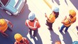 © SteadFast - Artistic Labour Day mural of workers at a construction site flat design top view street art theme animation vivid