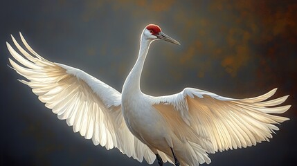 Wall Mural - Elegant White Crane with Wings Spread