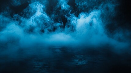 Wall Mural - Blue smoke abstract with dark background.