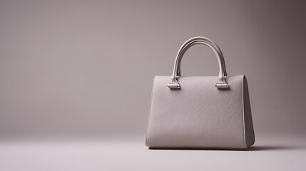 A pale grey handbag with a subtle textured finish and two top handles on a grey background.