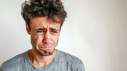 Poster - A man with a sad expression on his face. AI.