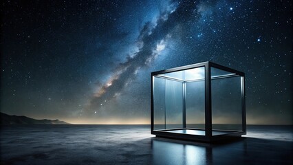 Wall Mural - A mysterious black glass box under a starry night sky at a tilted angle