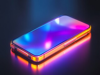 Poster - Modern smartphone with iridescent and glowing display.