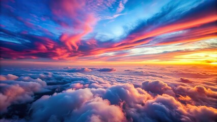 Wall Mural - a vibrant aerial view of a blue and red sky with soft pink colorful clouds during sunset