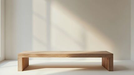 Sticker - Minimalist wooden bench in a modern interior.