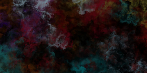 Wall Mural - Abstract colorful storm cloud texture. black dramatic smoke brush effect smoke swirls misty fog isolated. red fire flame fractal painted paper textured canvas for design watercolor scraped vector.	