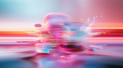 Poster - Abstract glitch art with vibrant, distorted digital elements and pixelated noise. High-energy and chaotic composition.