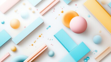 Poster - Abstract shapes in pastel colors scattered on a white background, creating a playful composition.