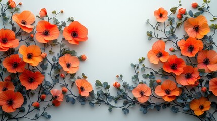 Wall Mural - Vibrant orange flowers arranged artistically on a light background.