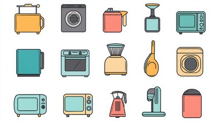 Wall Mural - Home Appliances thin line icon set. such as vacuum cleaner, refrigerator, washing machine, microwave oven, air conditioner, television