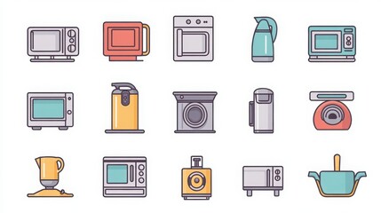 Poster - Home Appliances thin line icon set. such as vacuum cleaner, refrigerator, washing machine, microwave oven, air conditioner, television