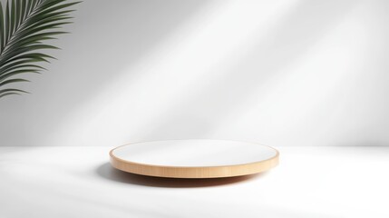 Poster - Flat white background with a floating platform for a sleek and futuristic product display.