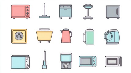 Wall Mural - Home Appliances thin line icon set. such as vacuum cleaner, refrigerator, washing machine, microwave oven, air conditioner, television