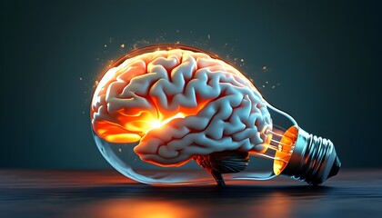 Wall Mural - Illuminating Creativity: A Light Bulb Housing a Brain Embodies Ideas, Knowledge, Inspiration, and Innovation