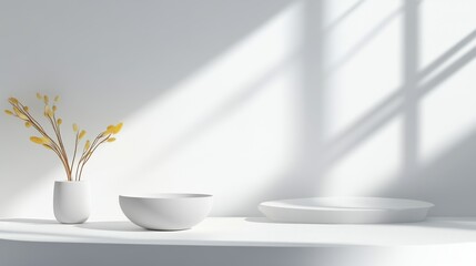 Poster - Minimalist plain white background with soft shadows, ideal for sleek and modern branding.