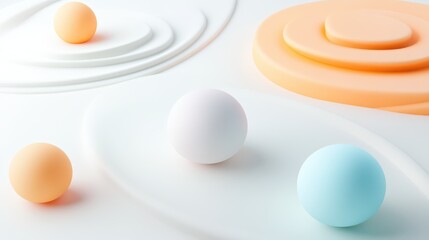 Poster - Pastel 3D elements casting subtle shadows on a white background.