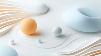 Poster - Pastel 3D elements casting subtle shadows on a white background.