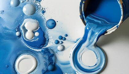 Wall Mural - Dynamic Blue Paint Flow Creating Circular Abstract Art on White Surface