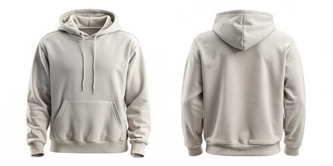 Sticker - Front and Back Views of a Plain Beige Hoodie on White Background