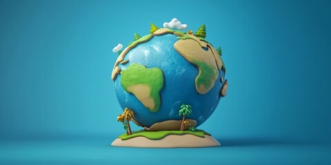 A unique 3D icon of Earth featuring exaggerated features and cartoon elements, designed to engage children in learning about geography