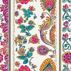 Wall Mural - wedding card design, traditional paisley floral pattern , royal India