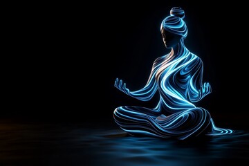 Minimalist healer meditating, with energy radiating from their body in smooth, abstract lines, symbolizing peace and wellness