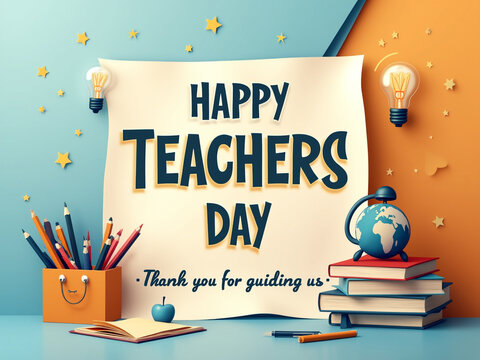 Happy Teachers Day, Banner Design, World Teachers Day concept, 3D illustrations, Generative AI.