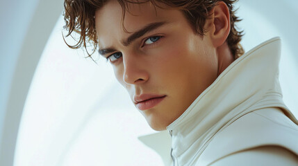 Sticker - Close-up portrait of handsome young man in white jacket