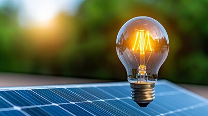 Canvas Print - A Bulb Illuminated by Solar Energy: Showcasing the Power of Renewable Resources as a Viable Alternative Source of Electricity for Sustainable Living