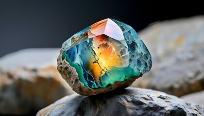 Sticker - Unique gemstone shines brightly amidst ordinary rocks, showcasing distinct sparkle and captivating focus