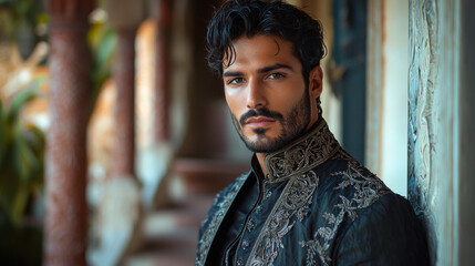 Handsome man in elegant embroidered clothing