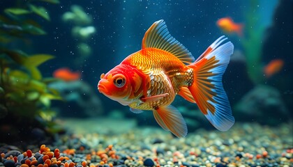 Vibrant Fish Gracefully Swimming in an Empty Aquarium, Symbolizing Lifes Vitality and Movement Against Stillness