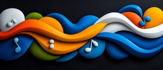 Wall Mural - Colorful Abstract Waves with Musical Notes Design