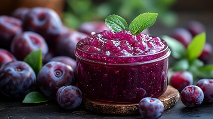 Wall Mural - Homemade plum jam with fresh plums.