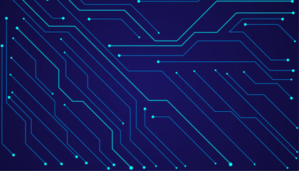 Poster - Vector illustration fantastic digital technology. Thin circuit trace lines in blue on a dark technology background.