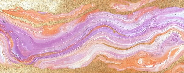 Wall Mural - Vibrant Abstract Waves in Pink and Gold Tones