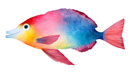 Watercolor Rainbow Fish Illustration