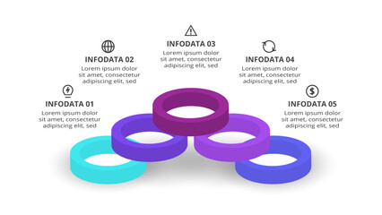 Wall Mural - 3D vector infographic pyramid, or comparison chart with 5 colorful levitating layers. Realistic infographic template.