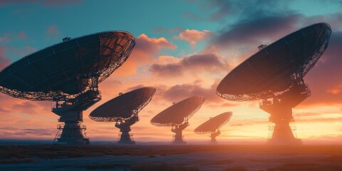 Wall Mural - a radio telescope array scanning the skies, with parabolic dishes aimed at the heavens, detecting co