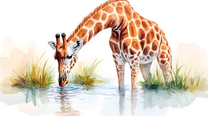 giraffe drinking from a waterhole