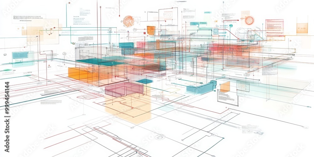 Detailed view of a software architecture diagram, multiple layers and ...