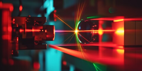 Aufkleber - a laser beam reflecting off a mirror, with incidence and reflection angles perfectly demonstrated.