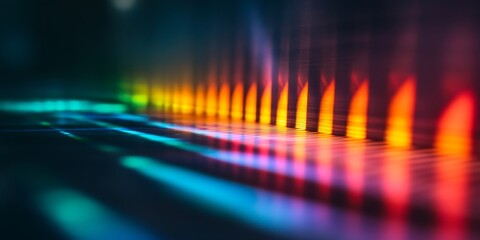 Aufkleber - a diffraction grating dispersing light into its spectral components, with intensity distribution visible.