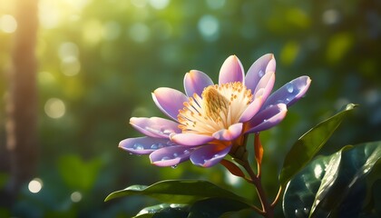 Sticker - Ethereal Beauty of a Purple Flower Adorned with Glimmering Water Drops on Its Petals