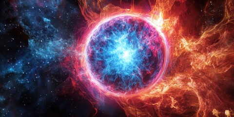 Aufkleber - a neutron star emitting intense X-rays, with the gravitational field visibly warping space-time around it.